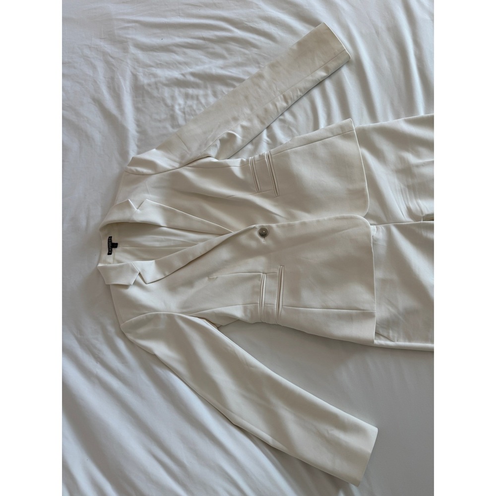 Express Columnist White 2 Piece Pant Suit Set Blazer Size 8 Pants Size 8R - Picture 2 of 16
